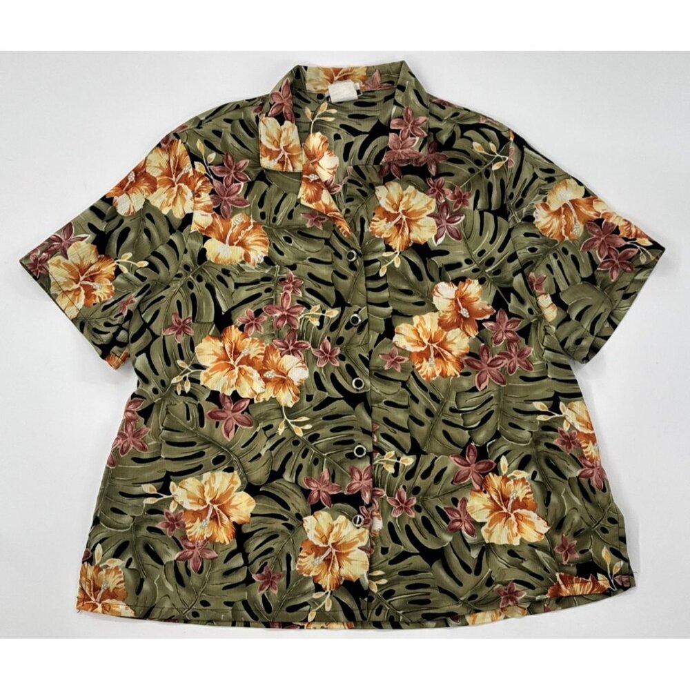 Vintage Bonworth Tropical Shirt Womens Medium Petite Floral Button Up Jungle 90s